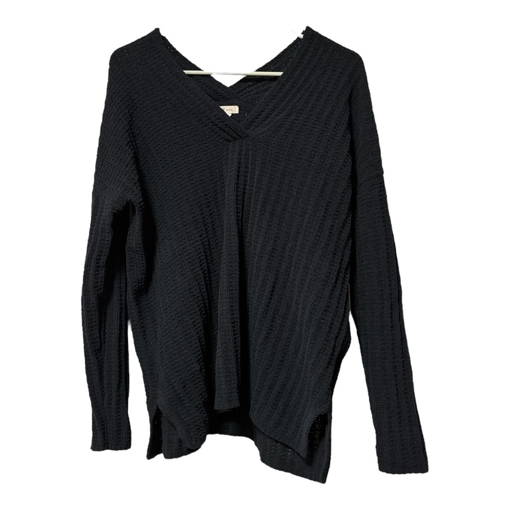 J Jill Sweater Women Large Navy Chenille Knit V Neck Polyester Pullover